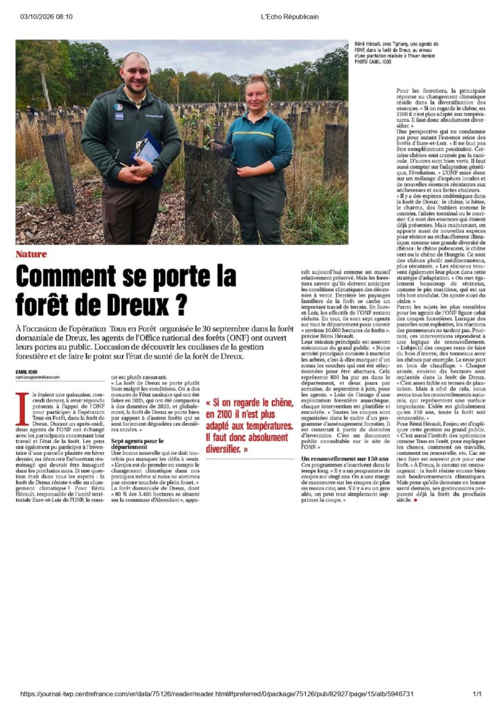 L'Echo Républicain 03 10 2026-état sanitaire forêt de Dreux
