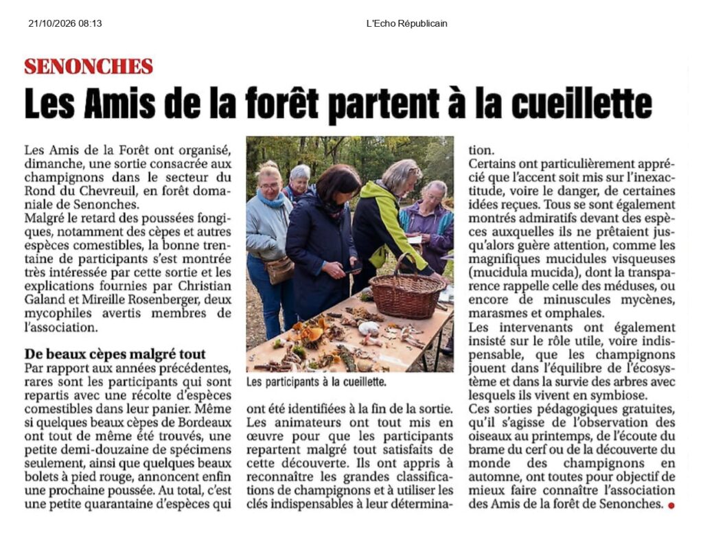 L'Echo Républicain 21 10 2026 sortie champignons